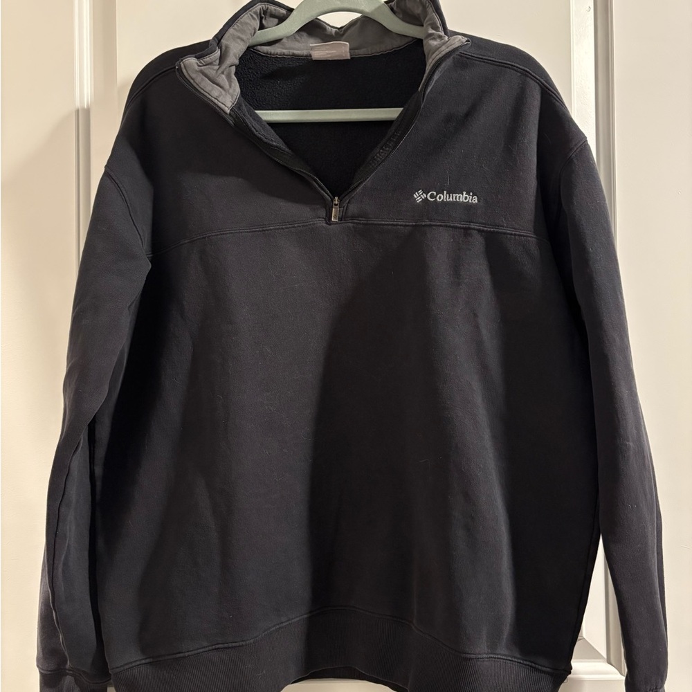 Black Vintage Columbia Quarter-Zip Oversized Sweatshirt Cabincore Boyfriend-fit